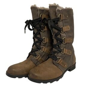 Sorel‎ Lace-Up Winter Boots faux fur Leather Suede Army Green